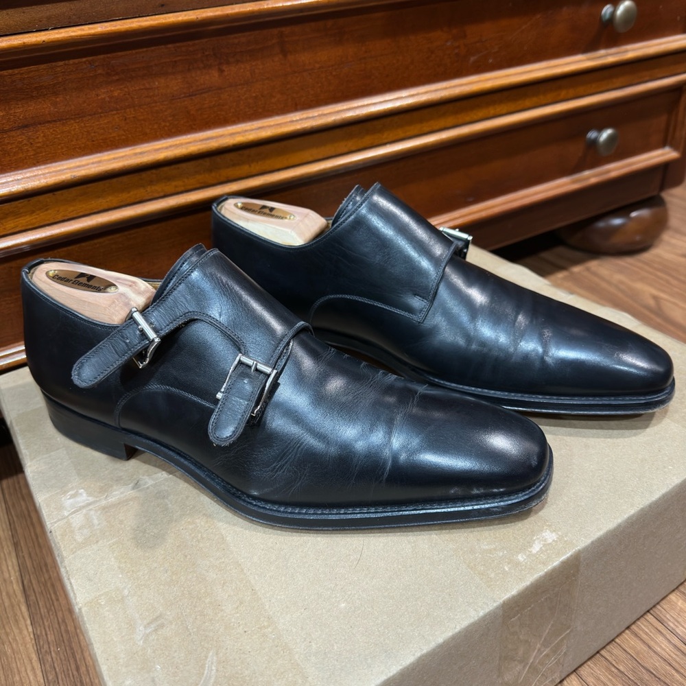 MAGNANNI Lucio Men’s Size 7.5M Double Strap Monk Black Leather Dress Shoes